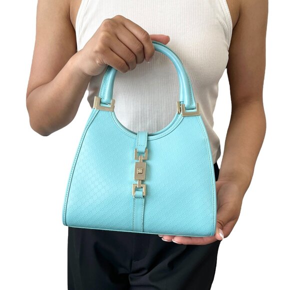 GUCCI Vintage Micro GG Monogram Logo Jackie Mini Tote Bag Mint Blue [105560] - Picture 1 of 14